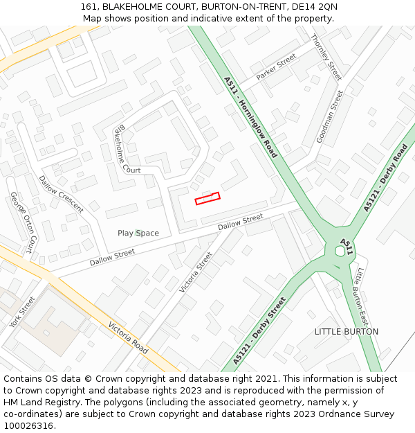 161, BLAKEHOLME COURT, BURTON-ON-TRENT, DE14 2QN: Location map and indicative extent of plot