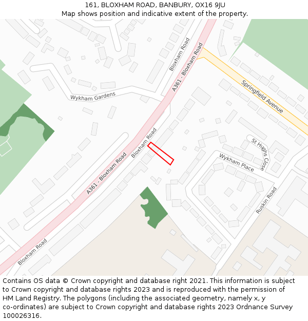 161, BLOXHAM ROAD, BANBURY, OX16 9JU: Location map and indicative extent of plot