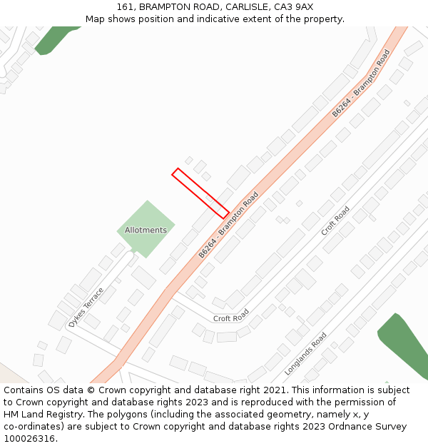 161, BRAMPTON ROAD, CARLISLE, CA3 9AX: Location map and indicative extent of plot