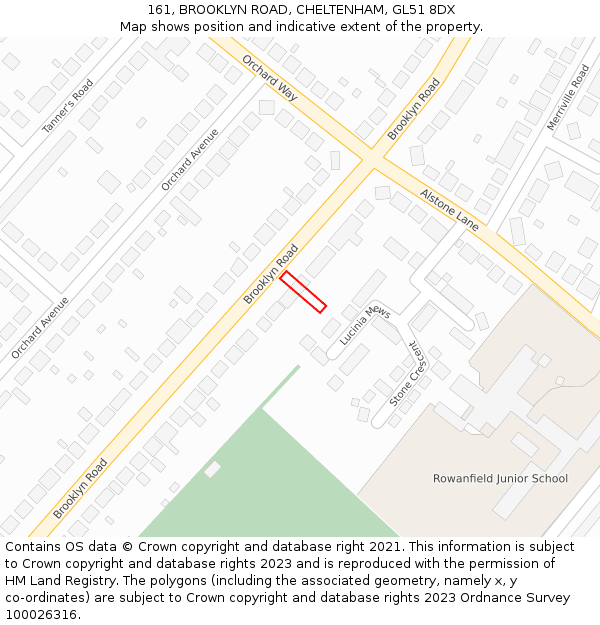 161, BROOKLYN ROAD, CHELTENHAM, GL51 8DX: Location map and indicative extent of plot