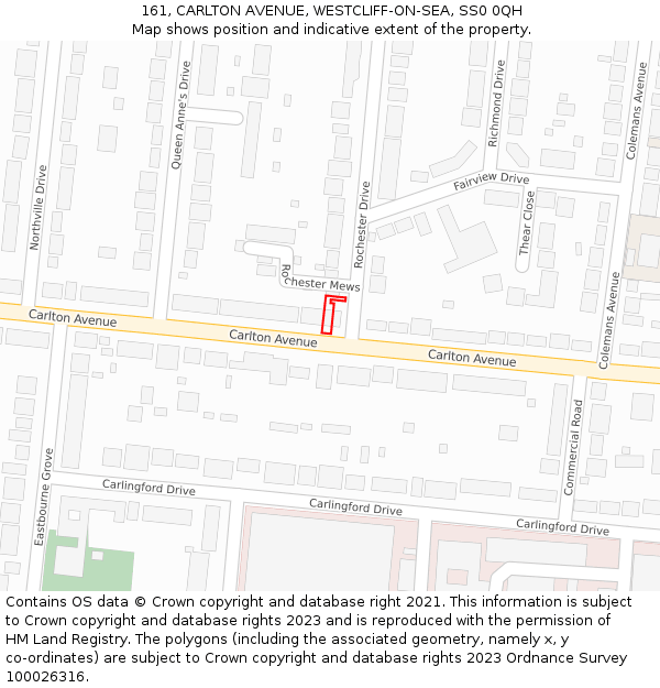 161, CARLTON AVENUE, WESTCLIFF-ON-SEA, SS0 0QH: Location map and indicative extent of plot