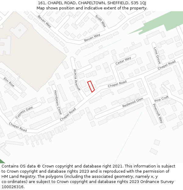 161, CHAPEL ROAD, CHAPELTOWN, SHEFFIELD, S35 1QJ: Location map and indicative extent of plot