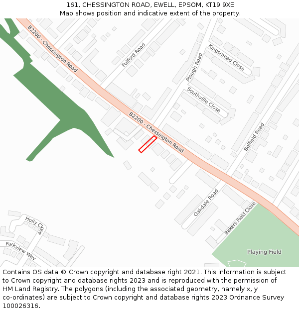 161, CHESSINGTON ROAD, EWELL, EPSOM, KT19 9XE: Location map and indicative extent of plot