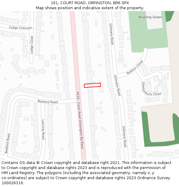 161, COURT ROAD, ORPINGTON, BR6 0PX: Location map and indicative extent of plot