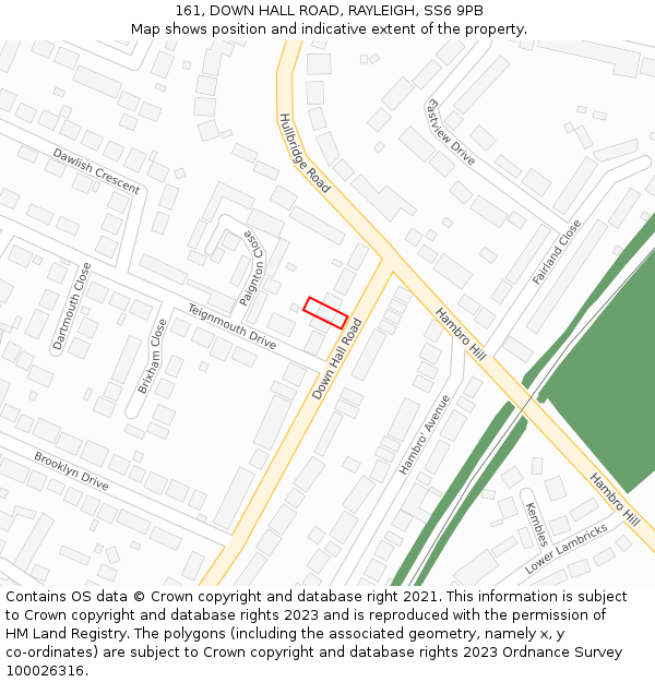 161, DOWN HALL ROAD, RAYLEIGH, SS6 9PB: Location map and indicative extent of plot