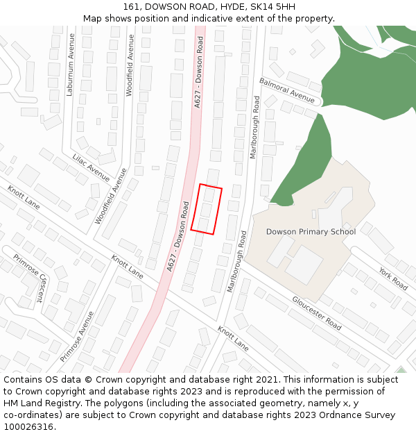 161, DOWSON ROAD, HYDE, SK14 5HH: Location map and indicative extent of plot