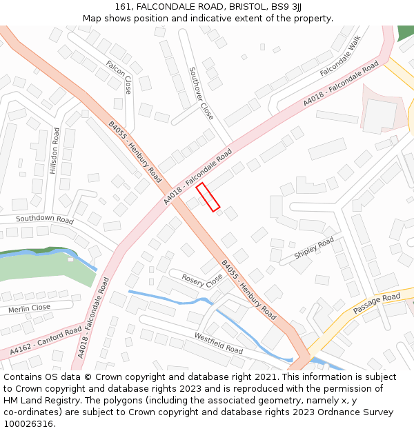 161, FALCONDALE ROAD, BRISTOL, BS9 3JJ: Location map and indicative extent of plot