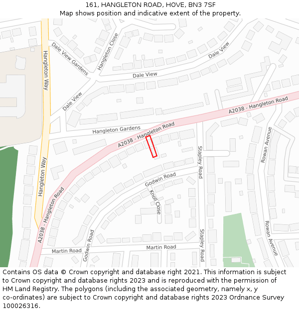 161, HANGLETON ROAD, HOVE, BN3 7SF: Location map and indicative extent of plot