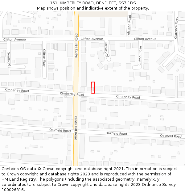 161, KIMBERLEY ROAD, BENFLEET, SS7 1DS: Location map and indicative extent of plot