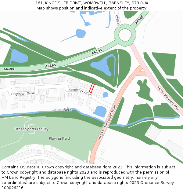 161, KINGFISHER DRIVE, WOMBWELL, BARNSLEY, S73 0UX: Location map and indicative extent of plot