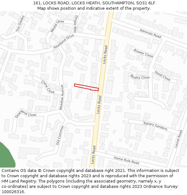 161, LOCKS ROAD, LOCKS HEATH, SOUTHAMPTON, SO31 6LF: Location map and indicative extent of plot