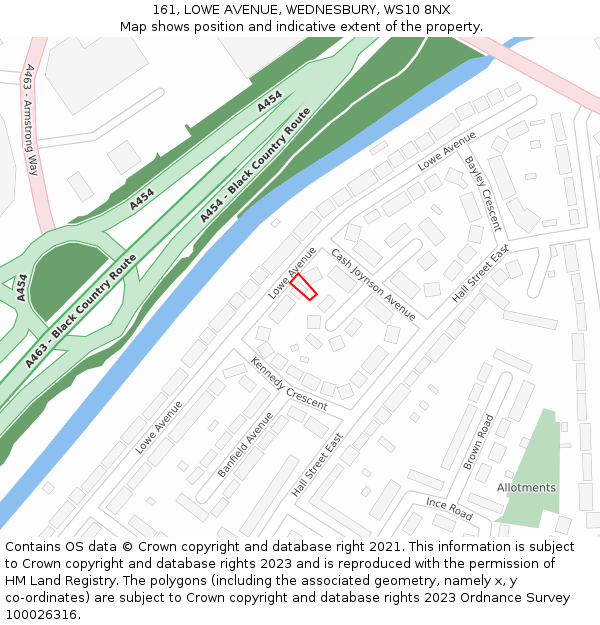 161, LOWE AVENUE, WEDNESBURY, WS10 8NX: Location map and indicative extent of plot