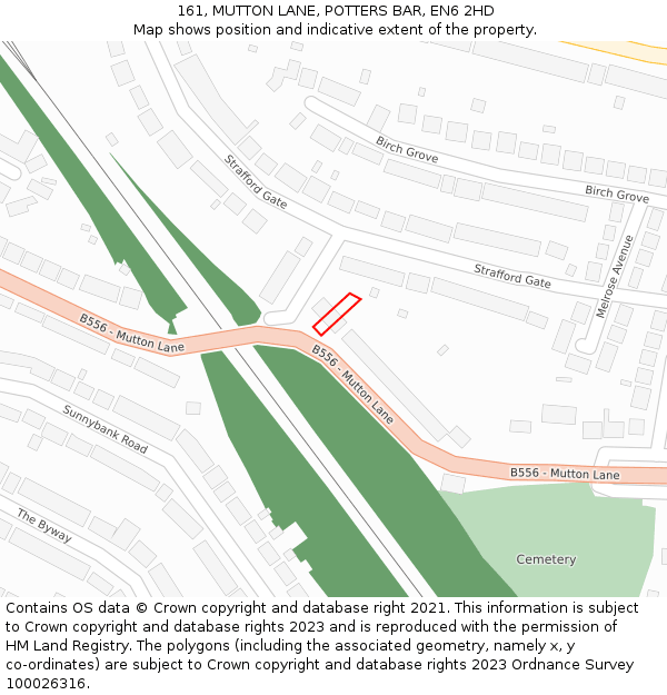 161, MUTTON LANE, POTTERS BAR, EN6 2HD: Location map and indicative extent of plot
