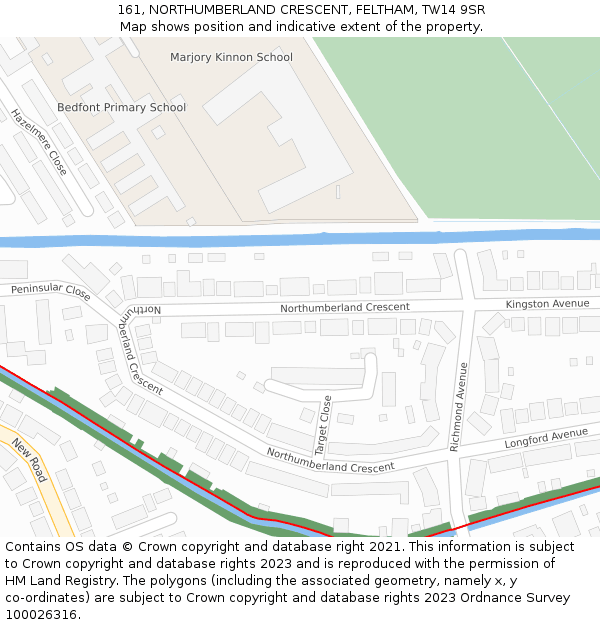 161, NORTHUMBERLAND CRESCENT, FELTHAM, TW14 9SR: Location map and indicative extent of plot