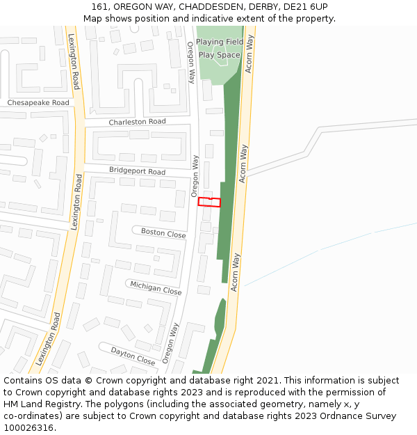 161, OREGON WAY, CHADDESDEN, DERBY, DE21 6UP: Location map and indicative extent of plot
