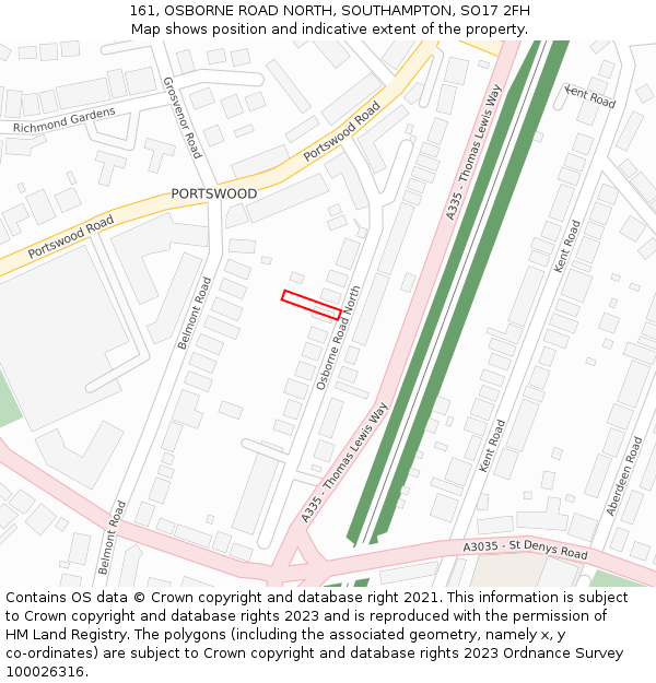 161, OSBORNE ROAD NORTH, SOUTHAMPTON, SO17 2FH: Location map and indicative extent of plot
