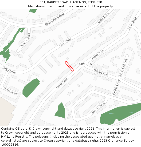 161, PARKER ROAD, HASTINGS, TN34 3TP: Location map and indicative extent of plot