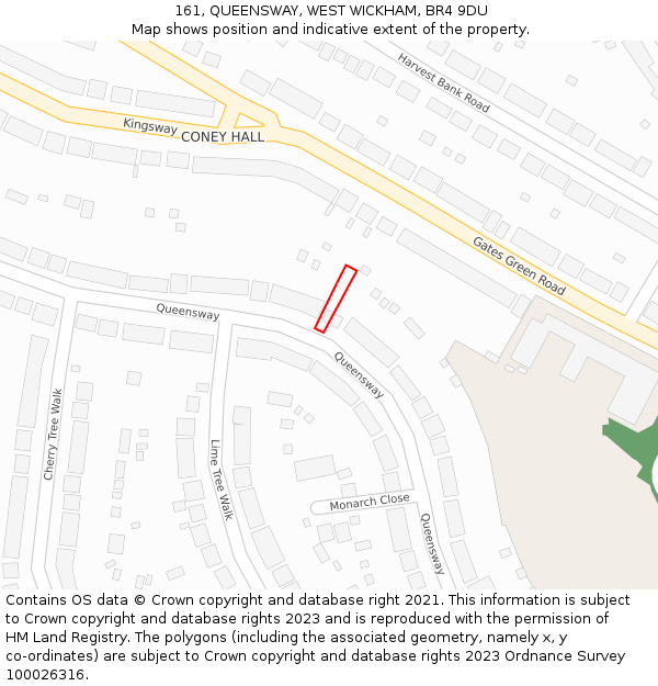 161, QUEENSWAY, WEST WICKHAM, BR4 9DU: Location map and indicative extent of plot