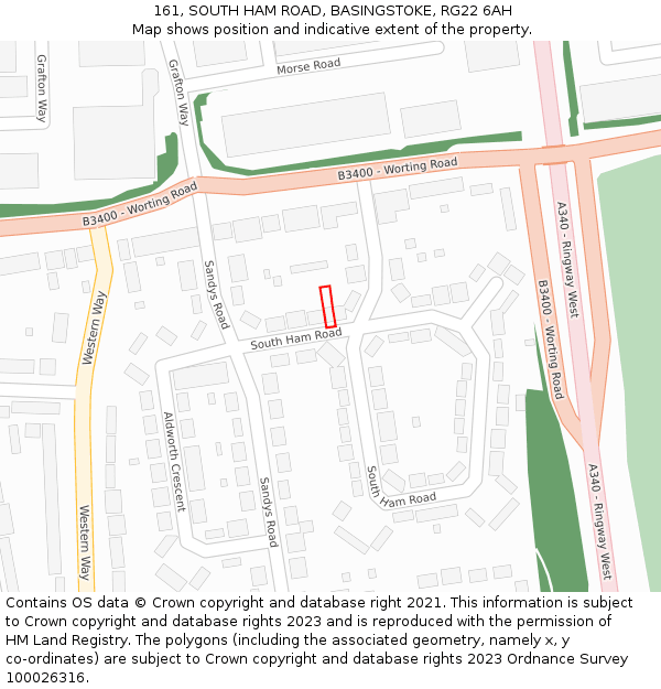 161, SOUTH HAM ROAD, BASINGSTOKE, RG22 6AH: Location map and indicative extent of plot