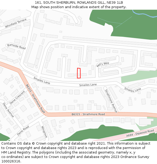 161, SOUTH SHERBURN, ROWLANDS GILL, NE39 1LB: Location map and indicative extent of plot