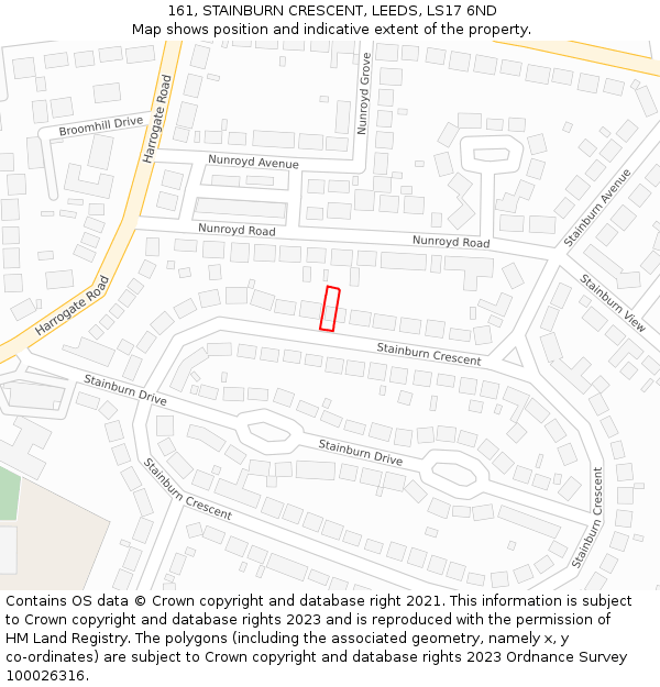 161, STAINBURN CRESCENT, LEEDS, LS17 6ND: Location map and indicative extent of plot