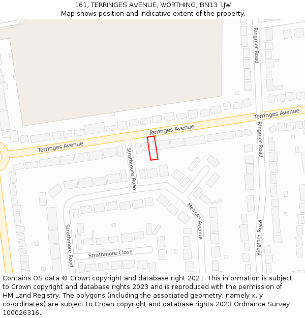 161, TERRINGES AVENUE, WORTHING, BN13 1JW: Location map and indicative extent of plot