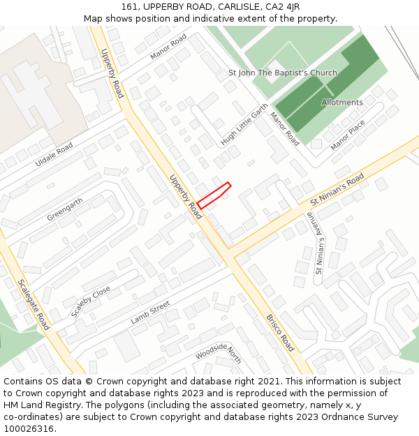 161, UPPERBY ROAD, CARLISLE, CA2 4JR: Location map and indicative extent of plot