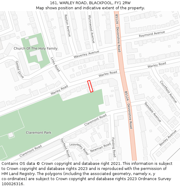 161, WARLEY ROAD, BLACKPOOL, FY1 2RW: Location map and indicative extent of plot