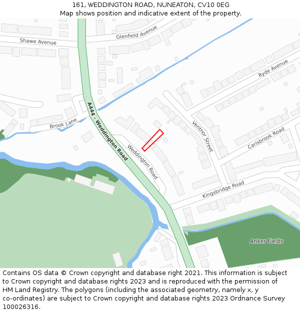 161, WEDDINGTON ROAD, NUNEATON, CV10 0EG: Location map and indicative extent of plot