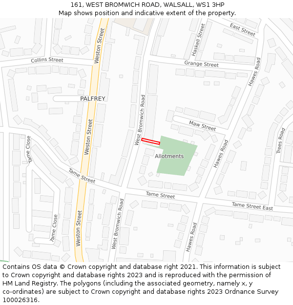 161, WEST BROMWICH ROAD, WALSALL, WS1 3HP: Location map and indicative extent of plot