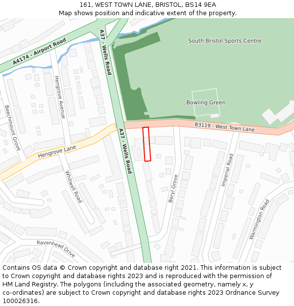 161, WEST TOWN LANE, BRISTOL, BS14 9EA: Location map and indicative extent of plot