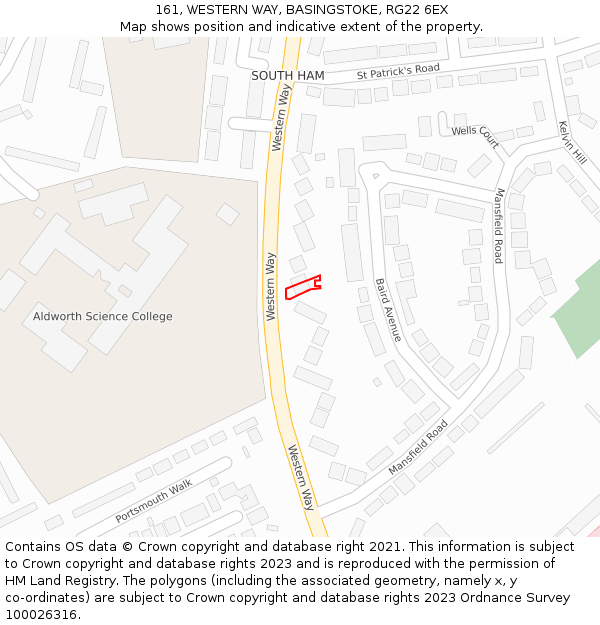 161, WESTERN WAY, BASINGSTOKE, RG22 6EX: Location map and indicative extent of plot