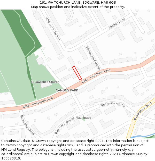 161, WHITCHURCH LANE, EDGWARE, HA8 6QS: Location map and indicative extent of plot