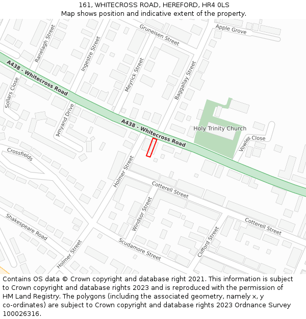 161, WHITECROSS ROAD, HEREFORD, HR4 0LS: Location map and indicative extent of plot
