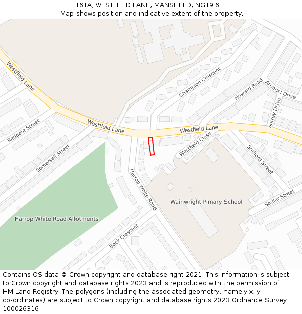 161A, WESTFIELD LANE, MANSFIELD, NG19 6EH: Location map and indicative extent of plot