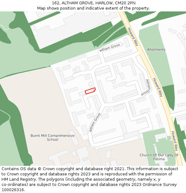 162, ALTHAM GROVE, HARLOW, CM20 2PN: Location map and indicative extent of plot