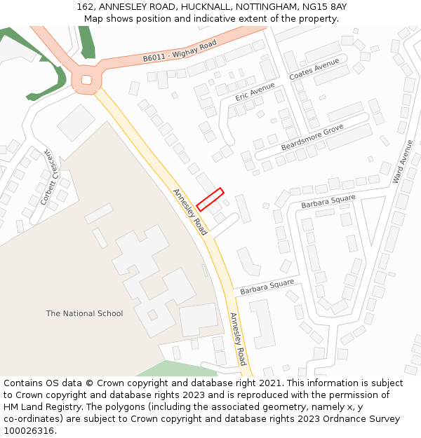 162, ANNESLEY ROAD, HUCKNALL, NOTTINGHAM, NG15 8AY: Location map and indicative extent of plot
