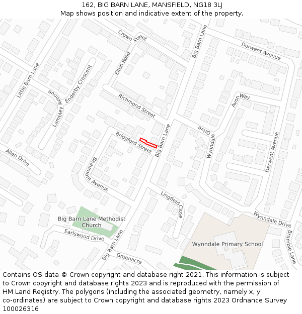 162, BIG BARN LANE, MANSFIELD, NG18 3LJ: Location map and indicative extent of plot