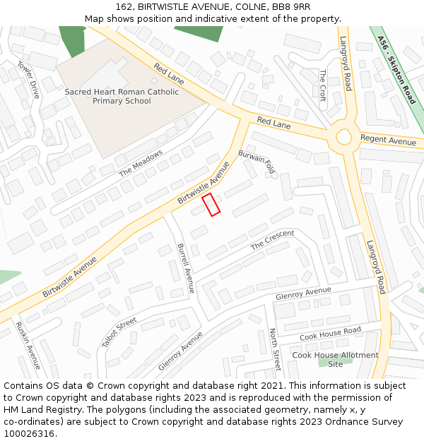 162, BIRTWISTLE AVENUE, COLNE, BB8 9RR: Location map and indicative extent of plot