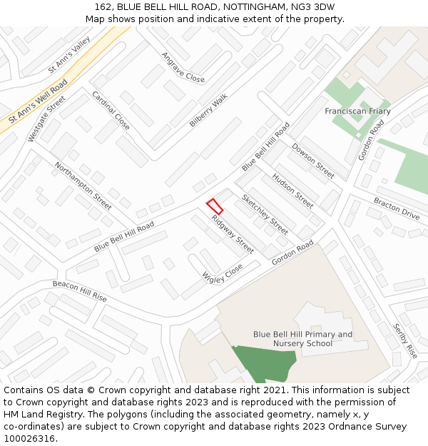 162, BLUE BELL HILL ROAD, NOTTINGHAM, NG3 3DW: Location map and indicative extent of plot