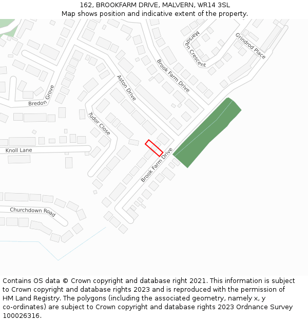162, BROOKFARM DRIVE, MALVERN, WR14 3SL: Location map and indicative extent of plot