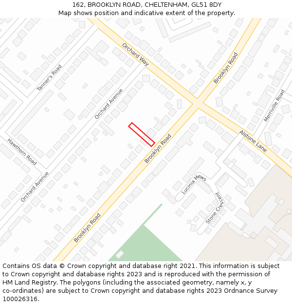 162, BROOKLYN ROAD, CHELTENHAM, GL51 8DY: Location map and indicative extent of plot