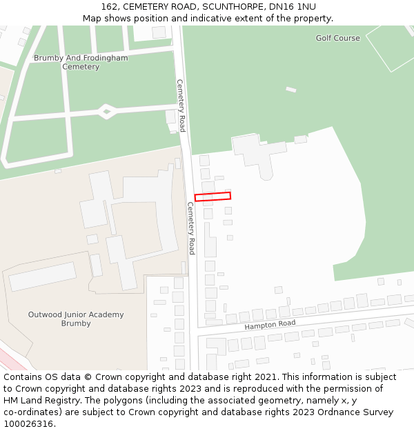 162, CEMETERY ROAD, SCUNTHORPE, DN16 1NU: Location map and indicative extent of plot