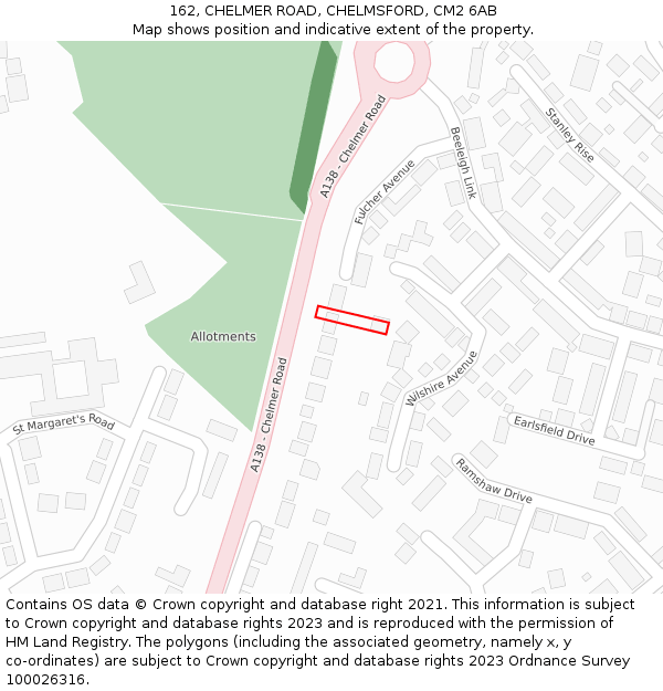 162, CHELMER ROAD, CHELMSFORD, CM2 6AB: Location map and indicative extent of plot