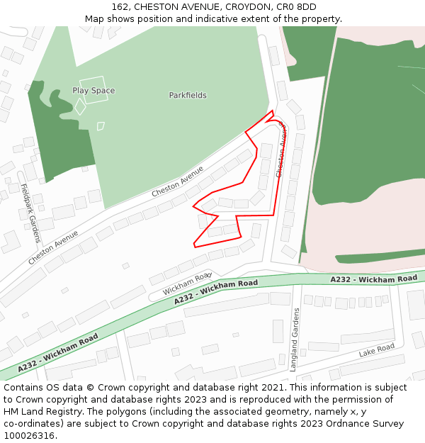 162, CHESTON AVENUE, CROYDON, CR0 8DD: Location map and indicative extent of plot