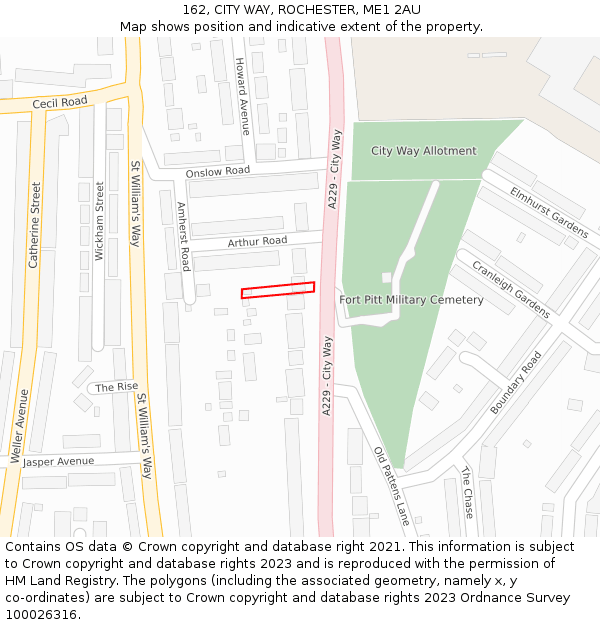 162, CITY WAY, ROCHESTER, ME1 2AU: Location map and indicative extent of plot