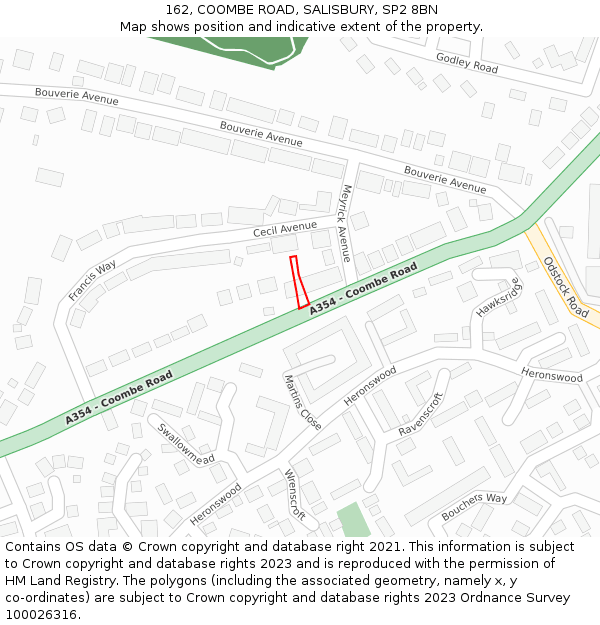 162, COOMBE ROAD, SALISBURY, SP2 8BN: Location map and indicative extent of plot