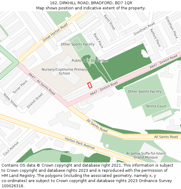 162, DIRKHILL ROAD, BRADFORD, BD7 1QR: Location map and indicative extent of plot