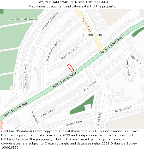 162, DURHAM ROAD, SUNDERLAND, SR3 4AN: Location map and indicative extent of plot