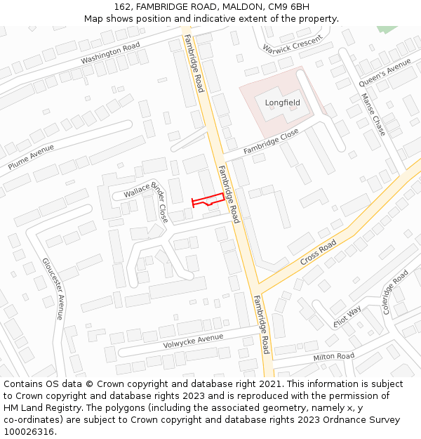 162, FAMBRIDGE ROAD, MALDON, CM9 6BH: Location map and indicative extent of plot